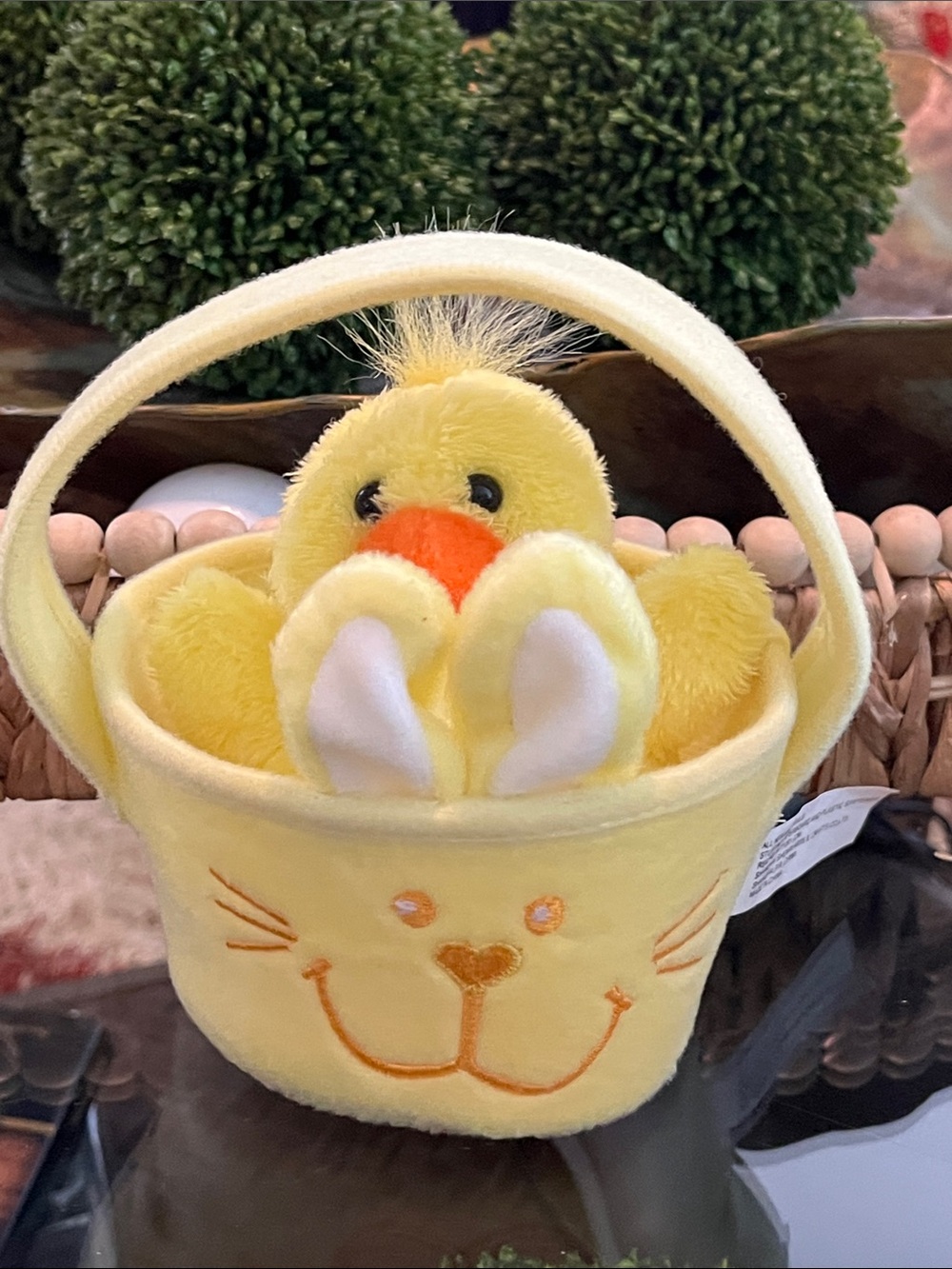 Yellow Plush Chick in Yellow Bunny Basket
